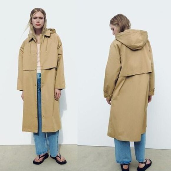 ZARA TRENCH COAT WITH REMOVABLE HOOD SIZE M NEW WITH TAGS $129